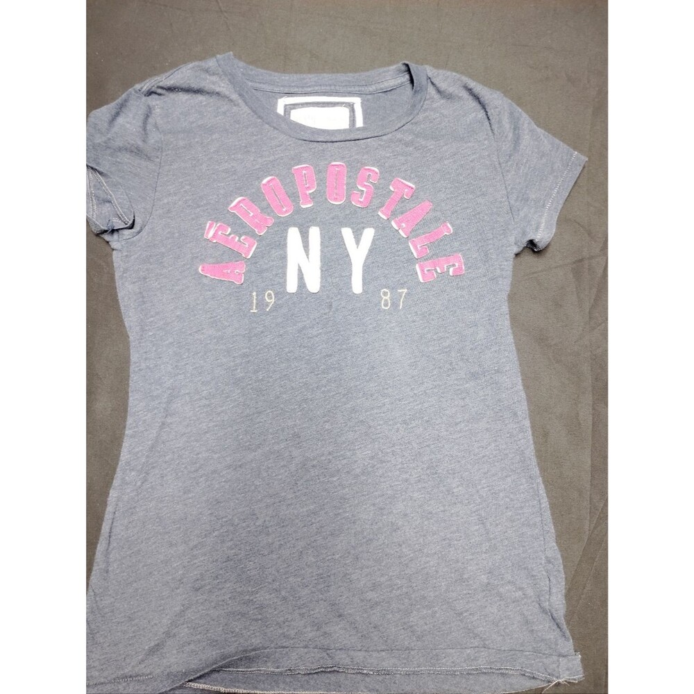 Vintage Aeropostale Heather Blue Tee with Pink NY Graphic